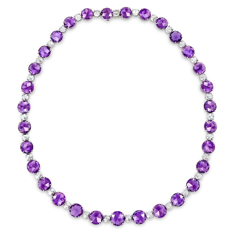 Elegant Drop Necklace For Bridesmaids-Untreated Lilac Sapphire and Diamond Necklace