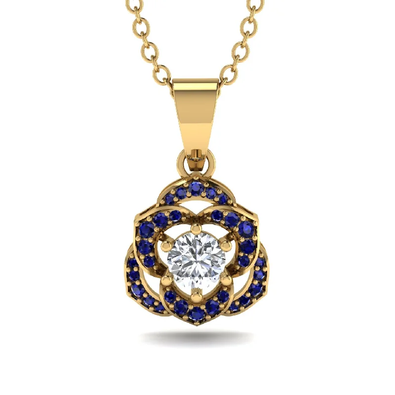 Minimalist Gold Necklace For Everyday-Golden Rose Blossom Necklace With Exquisite Sapphire Detailing - Reign No. 61