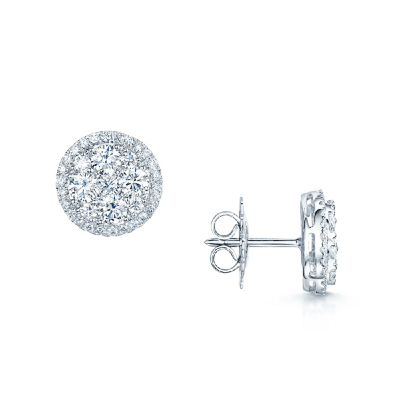 Colorful Drop Earrings For Party Wear-18ct White Gold Diamond Cluster Round Stud Earrings