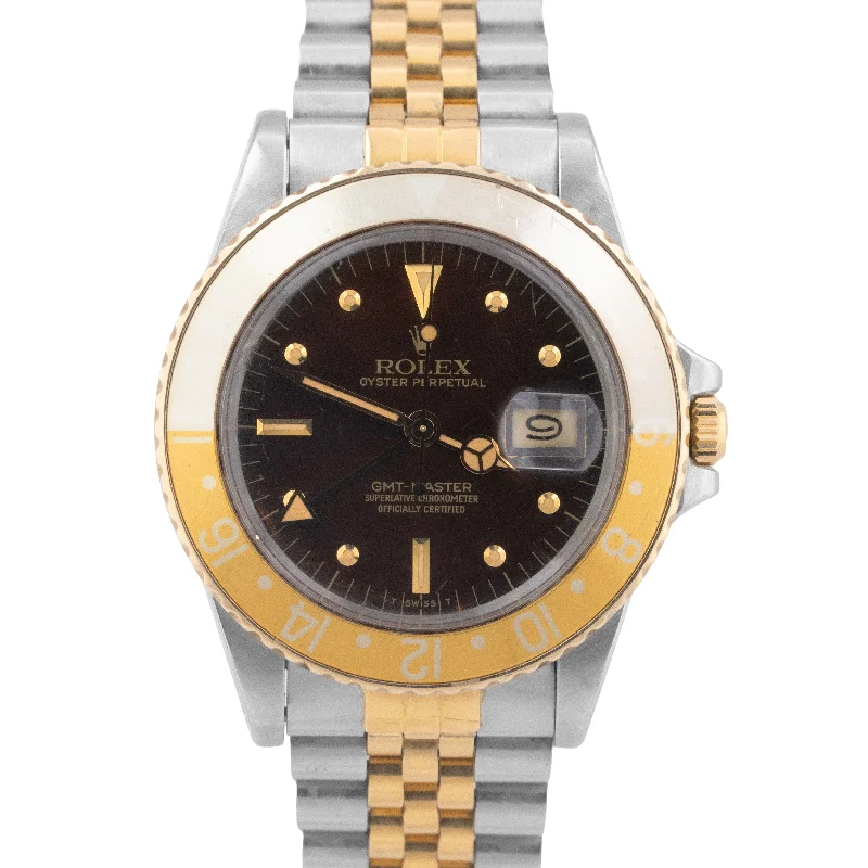 Smart Watches For Fitness Tracking-UNPOLISHED Rolex GMT-Master ROOT BEER Two-Tone 18K Gold Stainless Steel 16753