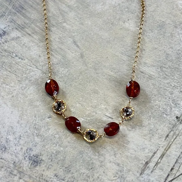 Unique Vintage Necklace For Weddings-Granite & Hessonite 16"-17" Necklace