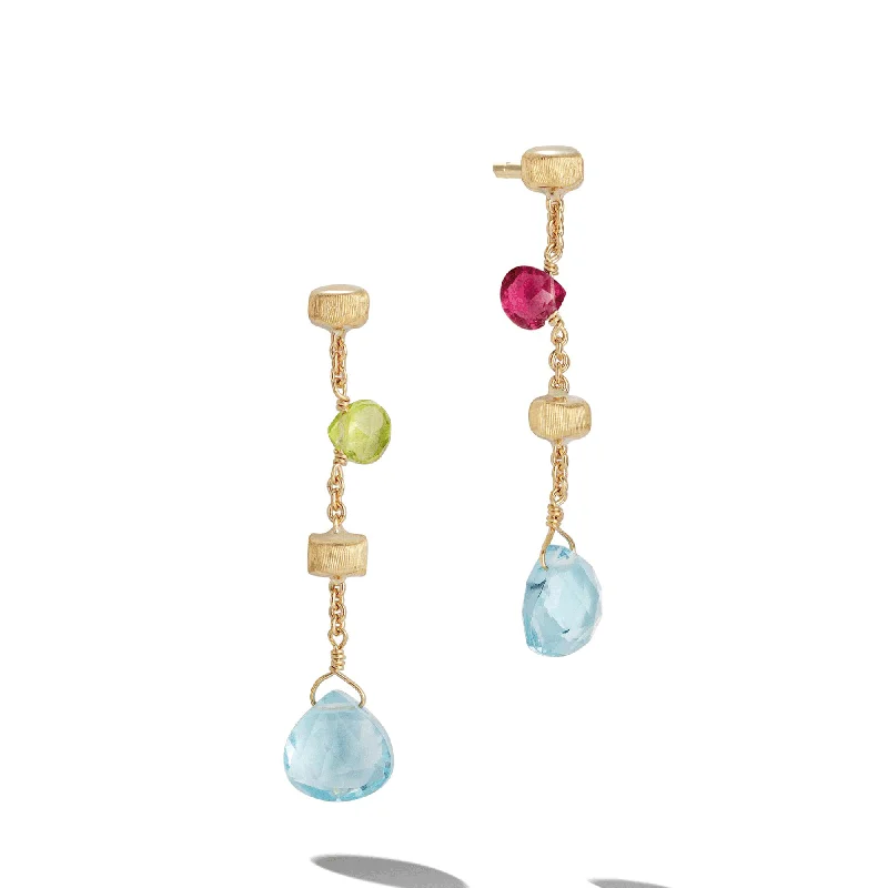 Hoop Earrings With Personalized Charms-Paradise 18ct Yellow Gold Multicoloured Drop Earrings