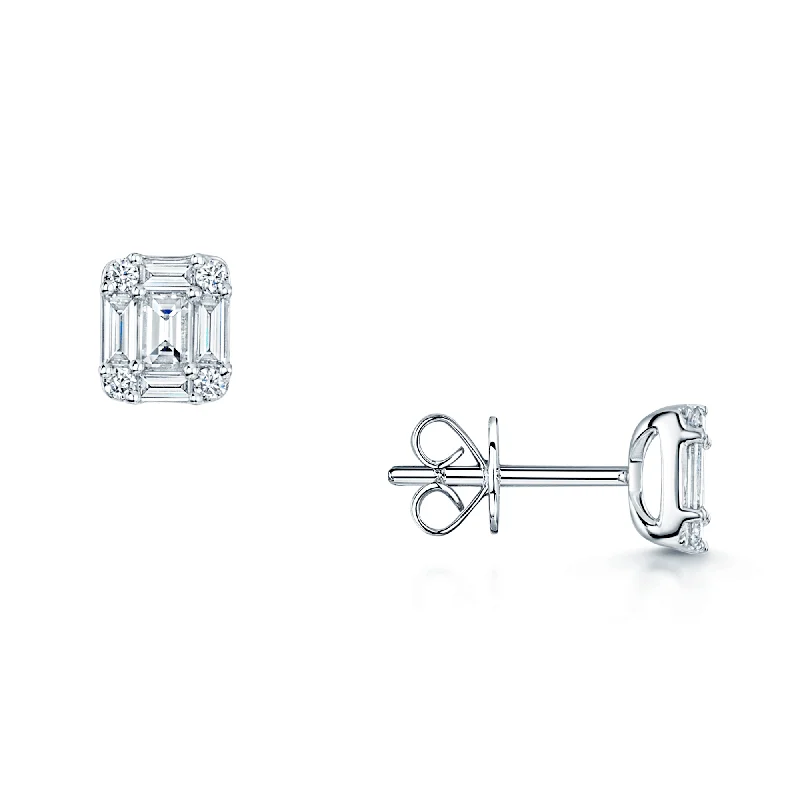 Fine Jewelry Earrings For Special Occasions-18ct White Gold Baguette And Round Brilliant Cut Diamond Stud Earrings