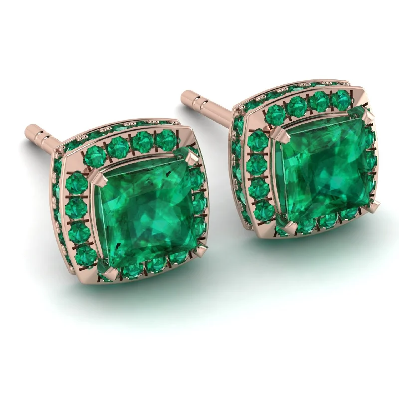 Simple Silver Earrings For Women-Hidden Halo Princess Emerald Earrings - Georgia No. 20