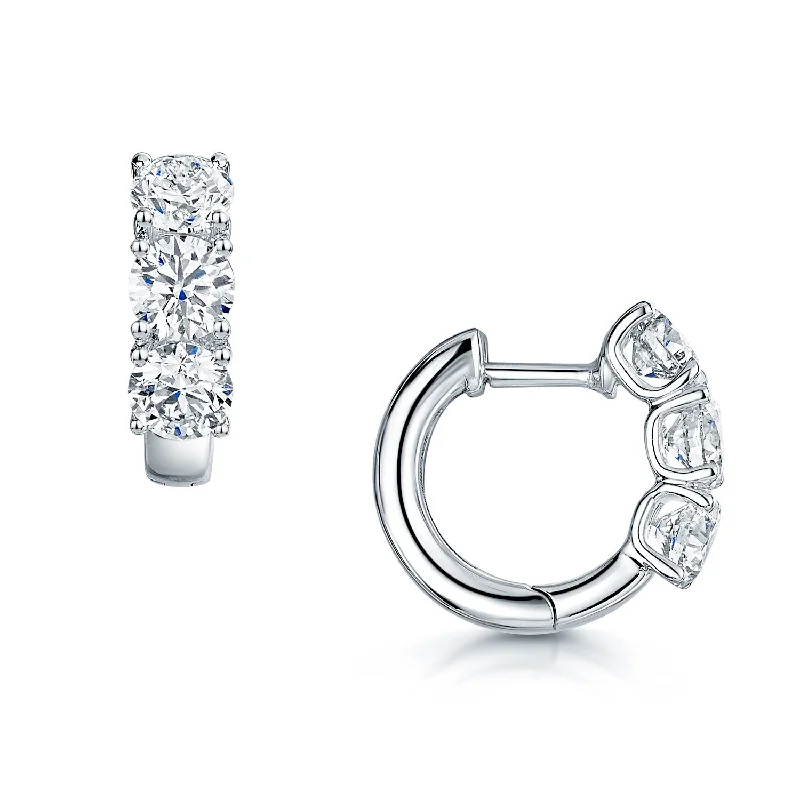 Sparkling Crystal Drop Earrings-Platinum Diamond Three Stone Hoop Earrings