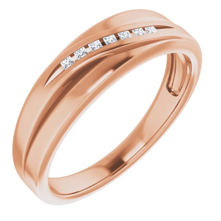 Elegant Halo Rings For Engagement-14K Rose 1/10 CTW Natural Diamond Band