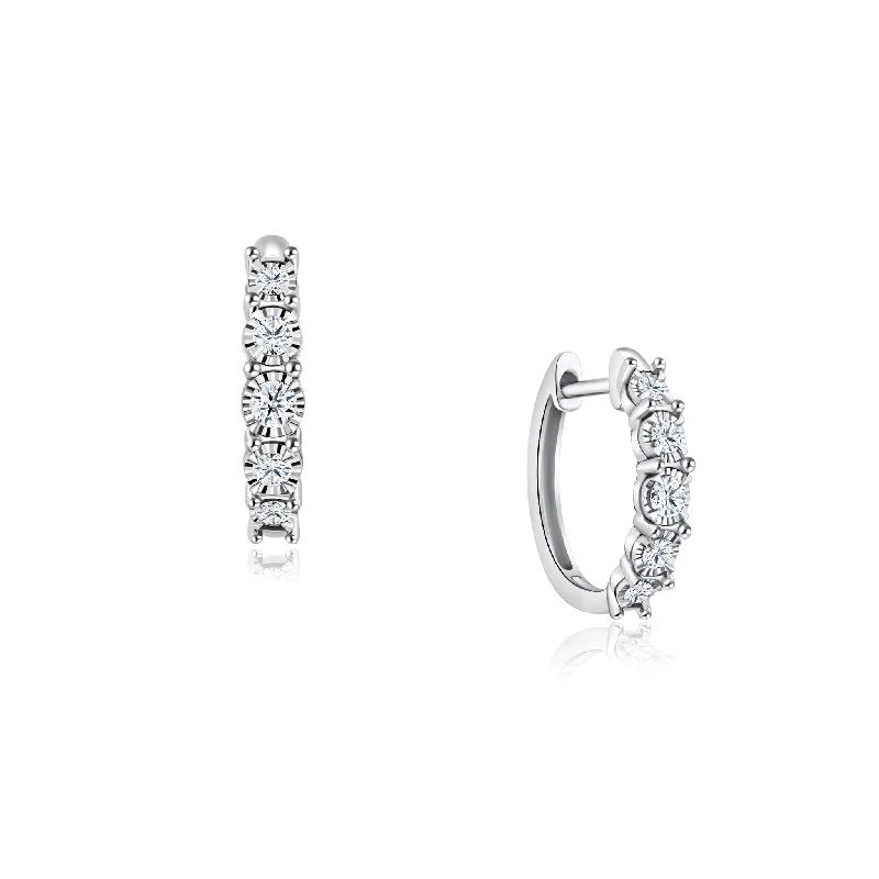 Silver Drop Earrings For Weddings-Elegante Diamond Hoop Earrings