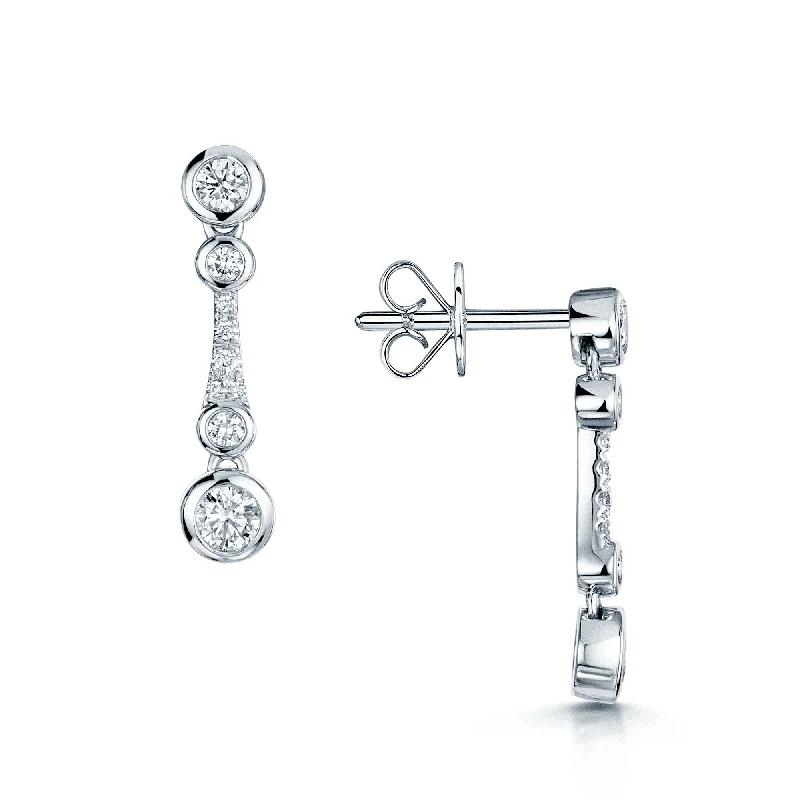 Colorful Earrings With Mixed Stones-18ct White Gold Round Brilliant Cut Icicle Diamond Drop Earrings