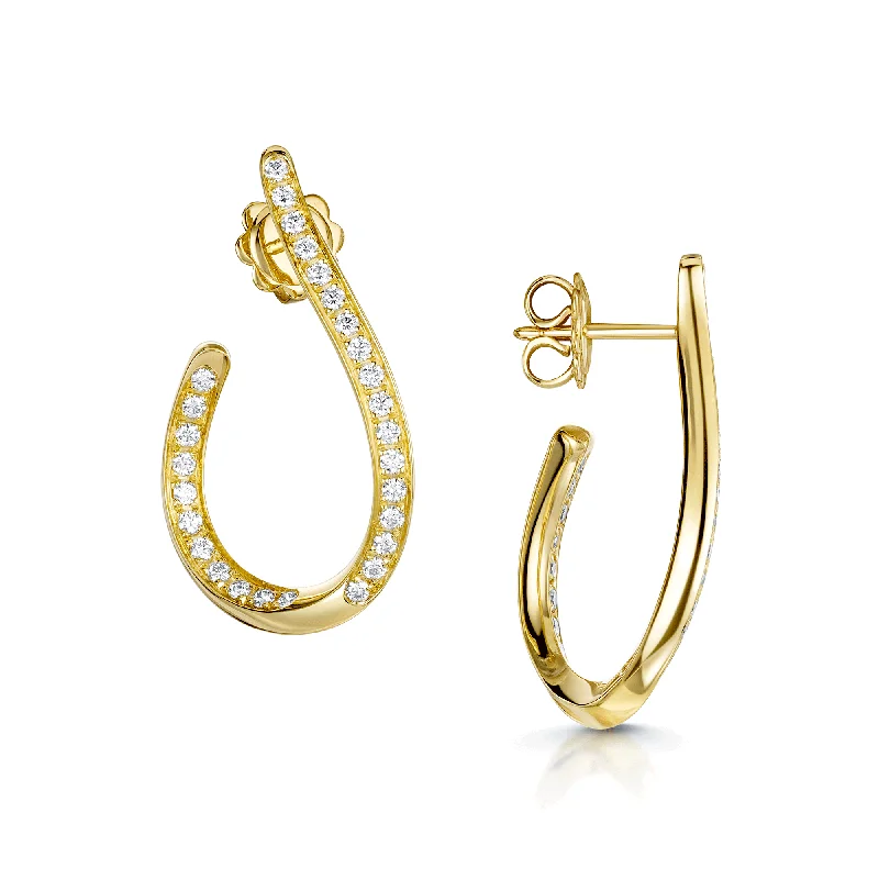 Large Gold Earrings For Evening Parties-18ct Yellow Gold Diamond Pave Set Twisted Hoop Earrings