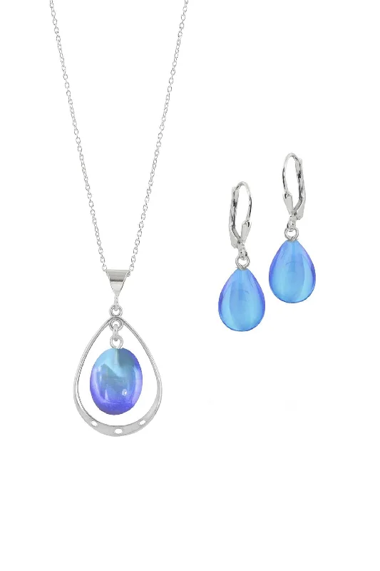 Personalized Earrings With Your Birthstone-Oval with Loop Pendant & Drop Earrings Set