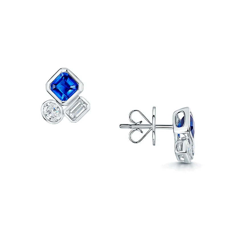 Unique Resin Earrings For Everyday Wear-18ct White Gold Mixed Cut Sapphire And Diamond Rub Over Stud Earrings