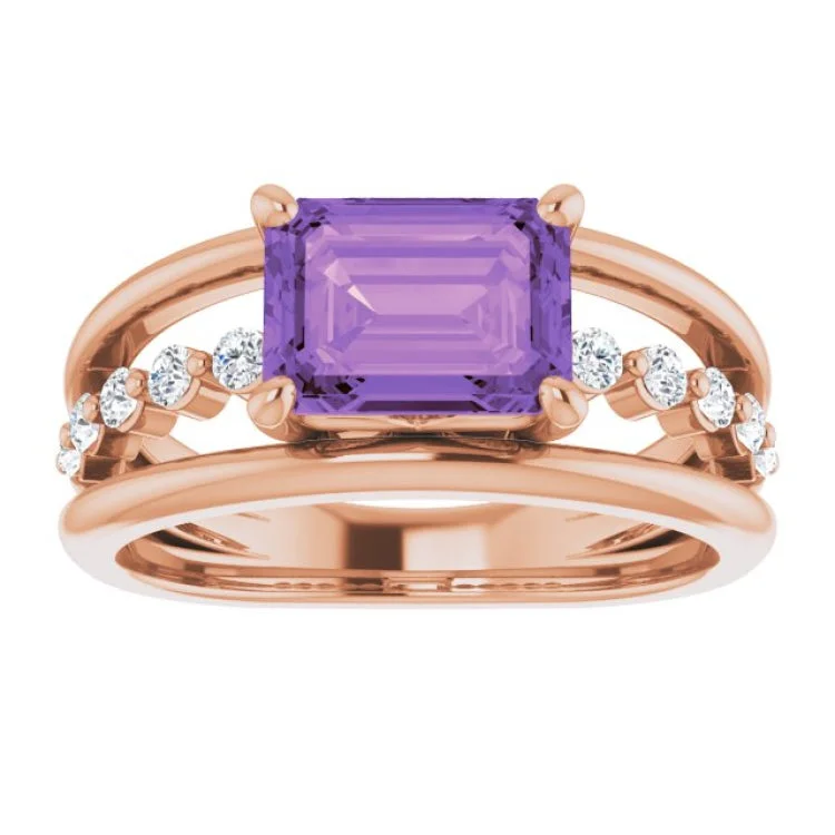 Classic Men’s Wedding Rings For Special Occasions-14K Rose Natural Amethyst & 1/5 CTW Natural Diamond Ring