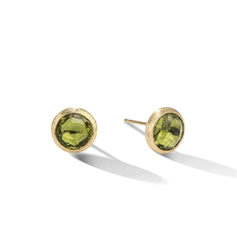 Classic Round Earrings For Weddings-Jaipur 18ct Yellow Gold Peridot Stud Earrings