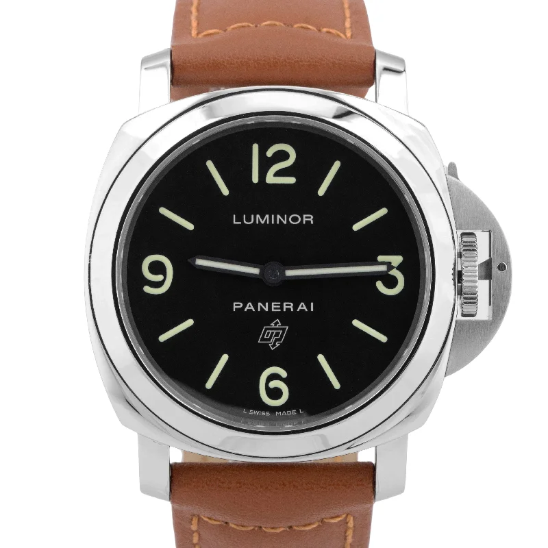 Women’s Watches With Diamond Accents-MINT PAPERS Panerai Luminor Base Logo 44mm Stainless Steel Watch PAM01000 BOX