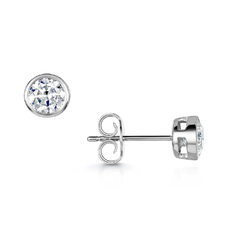 Dangling Pearl Earrings-18ct White Gold Round Brilliant Cut 1.00ct Diamond Rub Over Set Earrings