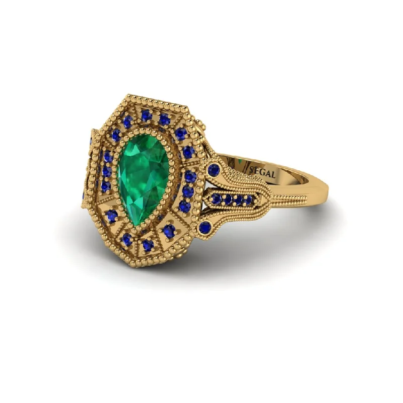 Unique Gold Rings For Wedding Day-Emerald Pear Cut Art Deco Engagement Ring - Rosalind No. 64