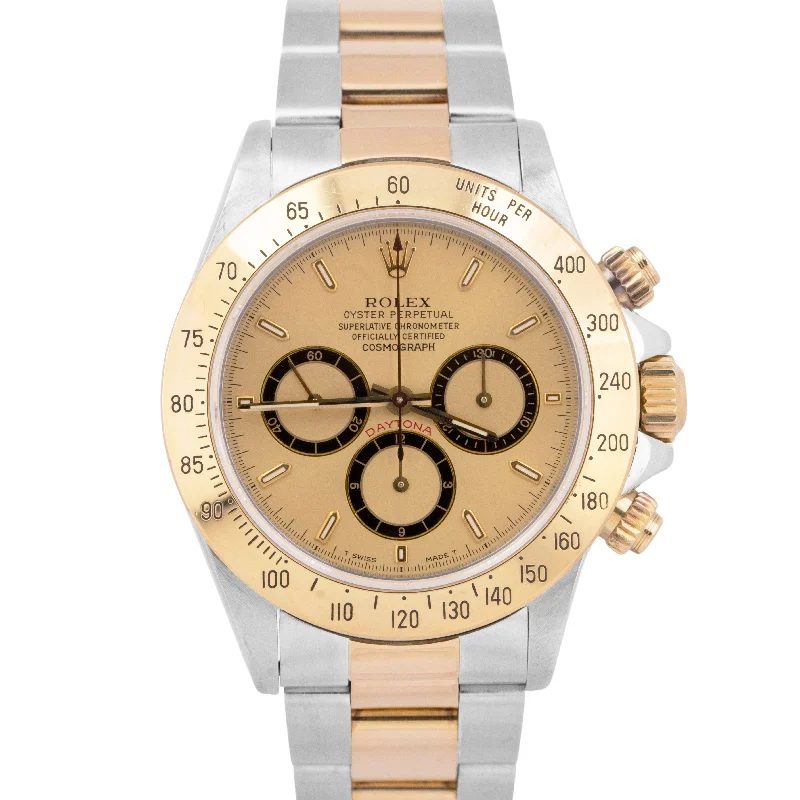 Men’s Watches With Leather And Metal Bands-MINT 1988 Rolex Daytona 40 Champagne INVERTED 6 Two-Tone Gold Steel Watch 16523