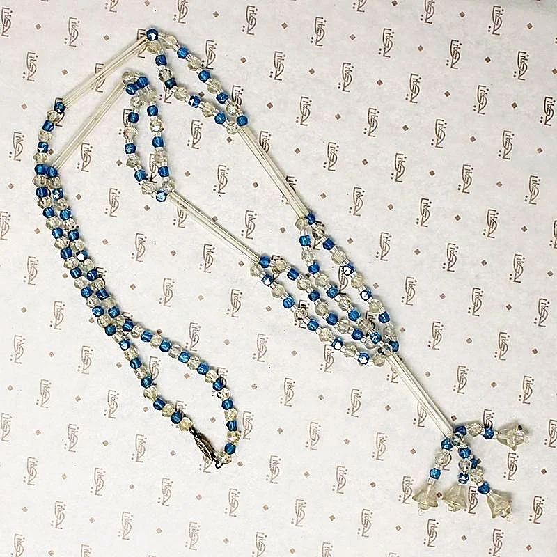 Handmade Name Necklace For Special Gifts-Flapper Blue & White Bead Sautoir Necklace