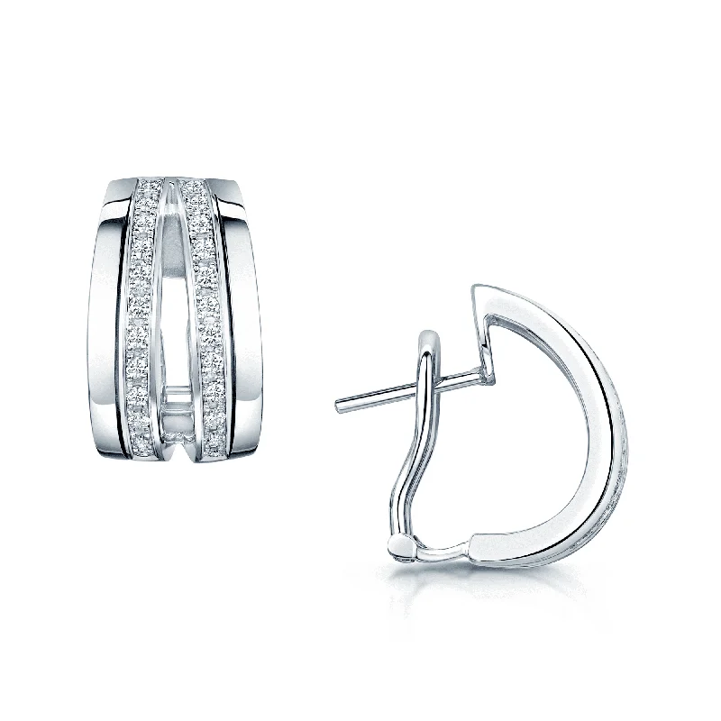 Chic Earrings For Fashion Lovers-18ct White Gold Round Brilliant Cut Diamond Grain Set And Polished Half Hoop Earrings