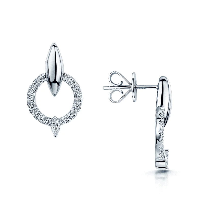 Designer Earrings With Swarovski Crystals-The Origin Collection 18ct White Gold Diamond Seed Drop Circle Earrings