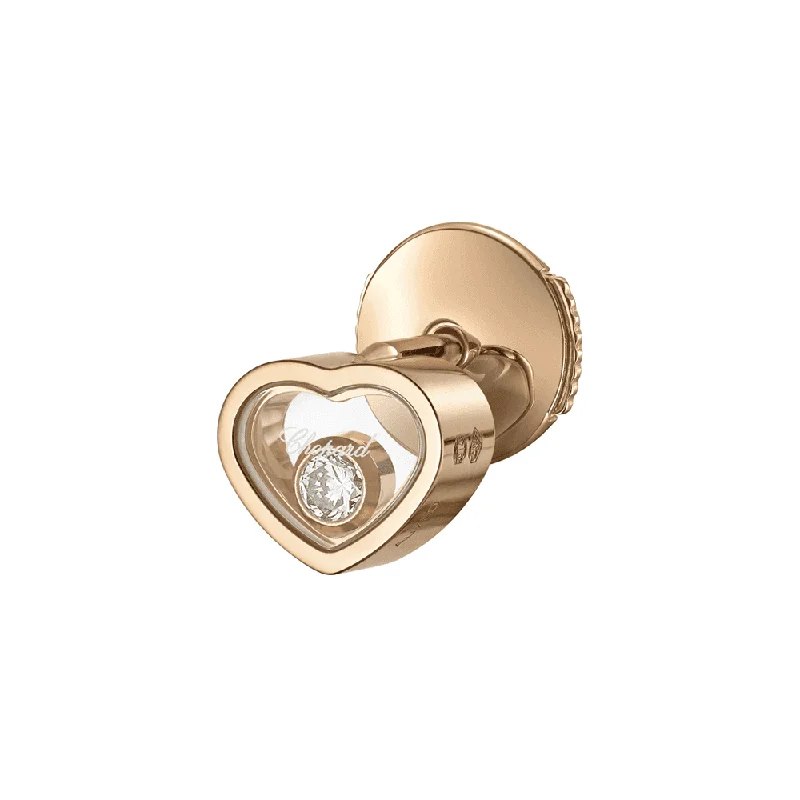 Unique Beaded Earrings For Women-18ct Rose Gold My Happy Hearts Single Stud Earring With Single Floating Diamond