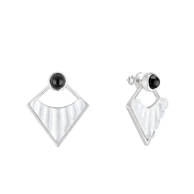 Geometric Gold Earrings-Style 1925 Clear Crystal, Black Resin & Silver Plated Earrings