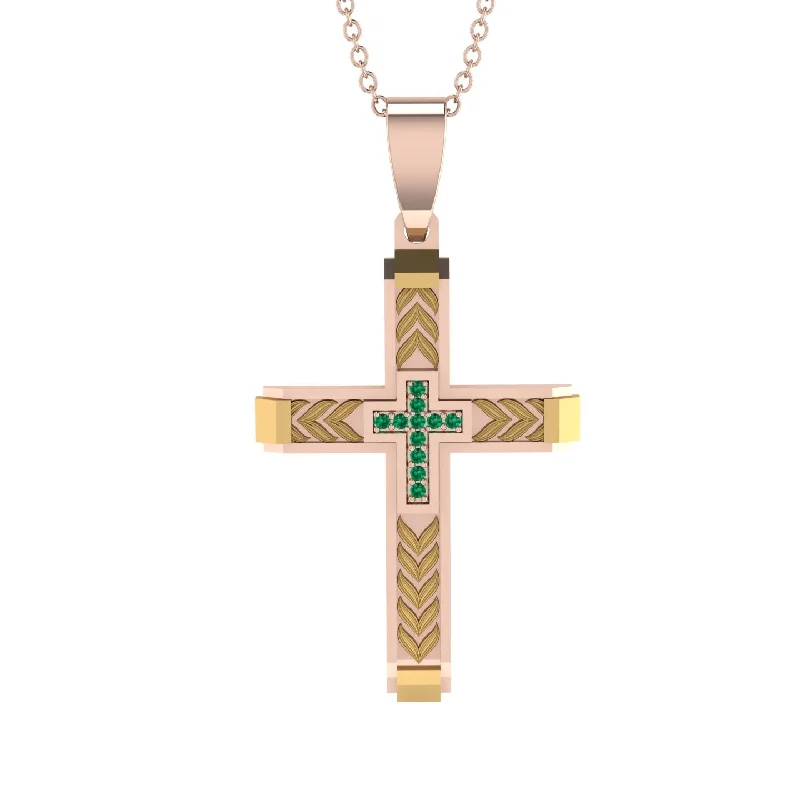 Minimalist Necklace With Disc Pendant-High-Quality Elegant Openwork Emerald Gold Cross Necklace - Jordan No. 15