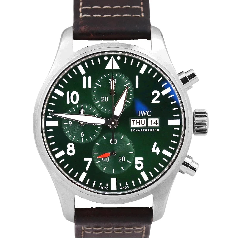 Personalized Watches For Men-MINT PAPERS IWC Pilot GREEN 43mm Stainless Leather Chronograph IW378005 BOX