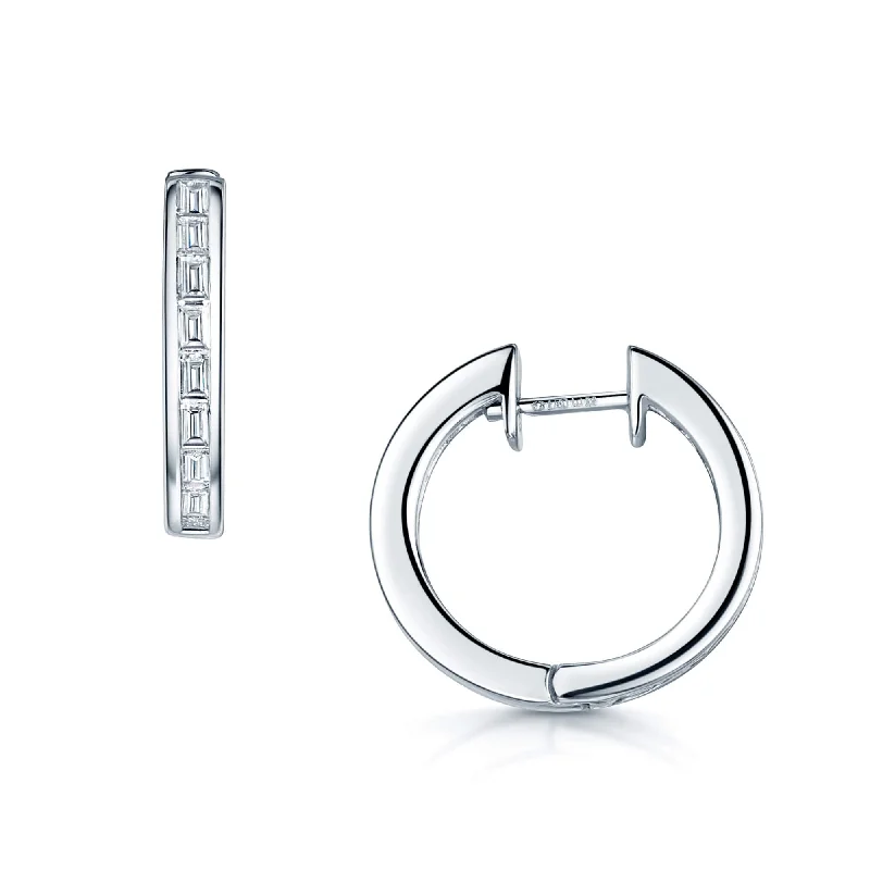 Handmade Jewelry Earrings-18ct White Gold Baguette Cut Diamond Channel Set Hoop Earrings