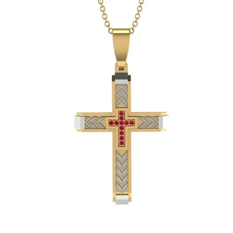 Elegant Chain Necklace For Bridesmaids-High-Quality Elegant Openwork Ruby Gold Cross Necklace - Jordan No. 32