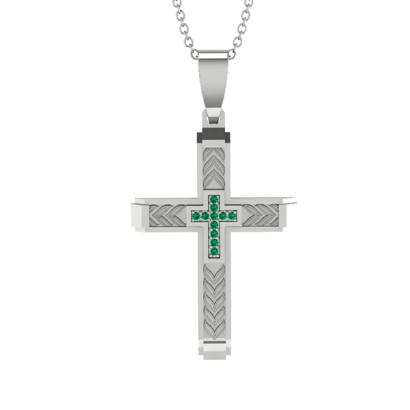 Elegant Chain Necklace For Fashionistas-High-Quality Elegant Openwork Emerald Gold Cross Necklace - Jordan No. 12