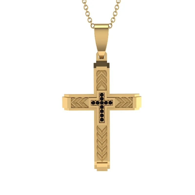 Trendy Chunky Necklace For Bold Look-High-Quality Elegant Openwork Black Diamond Gold Cross Necklace - Jordan No. 19