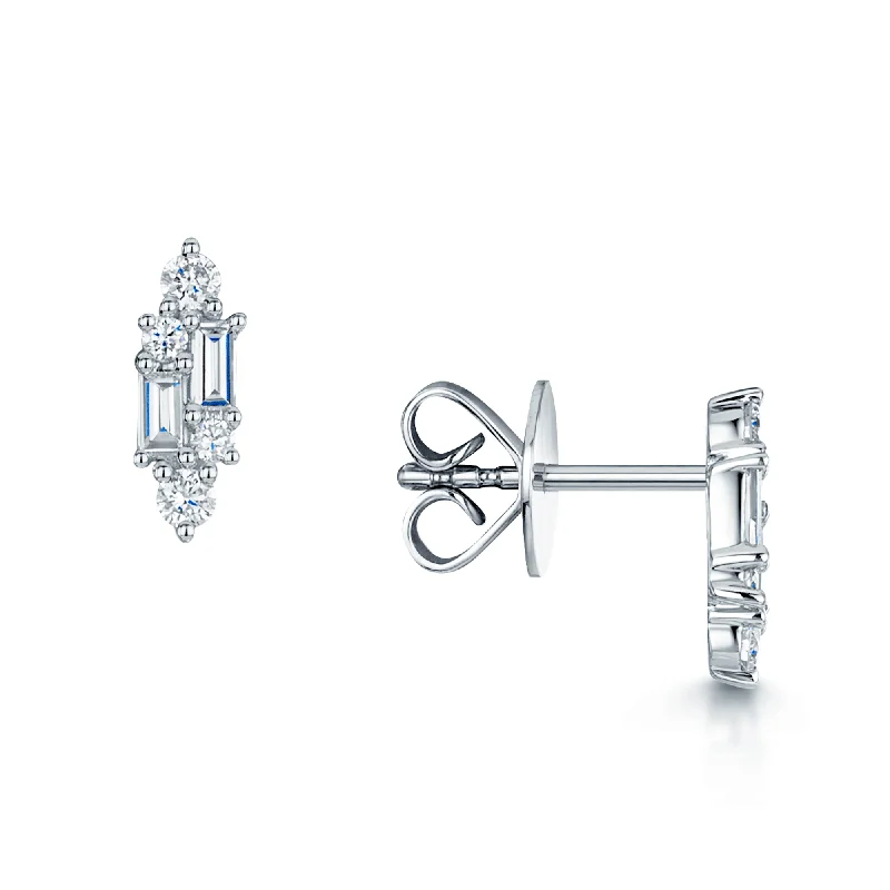 Personalized Name Earrings-18ct White Gold Baguette & Round Brilliant Cut Diamond Drop Earrings