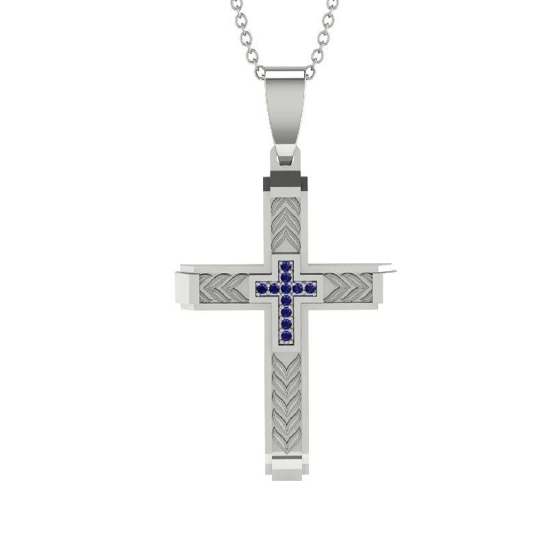 Elegant Emerald Necklace For Weddings-High-Quality Elegant Openwork Sapphire Gold Cross Necklace - Jordan No. 39