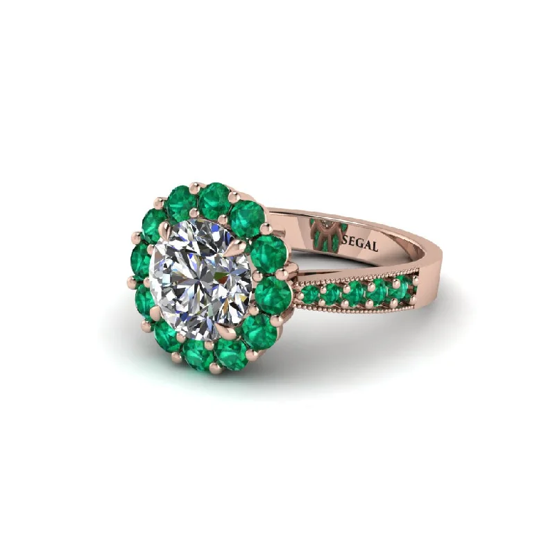 Trendy Engagement Rings With Pearls-Emerald Round Halo Engagement Ring - Unity No. 17