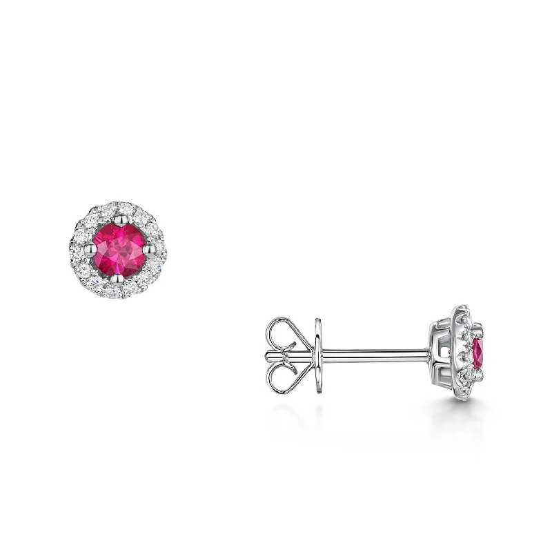 Silver Earrings With Blue Topaz-18ct White Gold Ruby & Diamond Halo Earrings