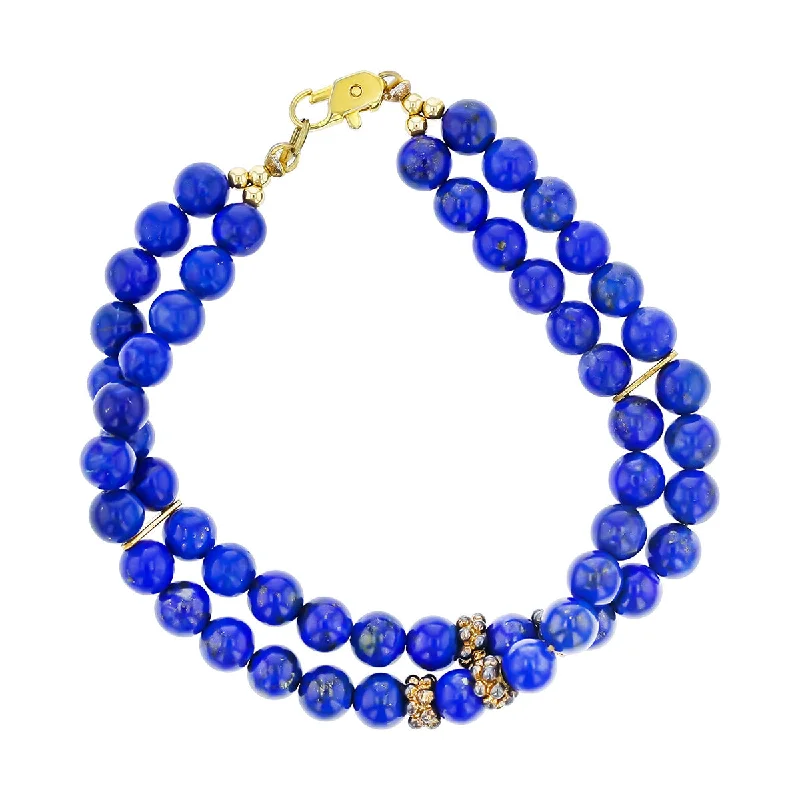 Designer Bracelets For Women-Gold Plated Lapis Double Strand 6.00mm Bracelet