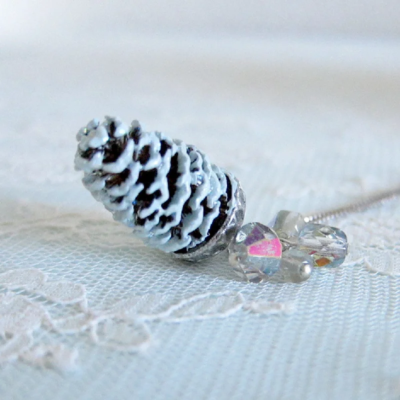 Handcrafted Gemstone Pendant Necklace-Pine Cone Charm Necklace on Sterling Silver Chain, Swarovski Crystals