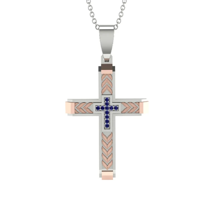 Classic Gold Necklace For Evening Wear-High-Quality Elegant Openwork Sapphire Gold Cross Necklace - Jordan No. 45