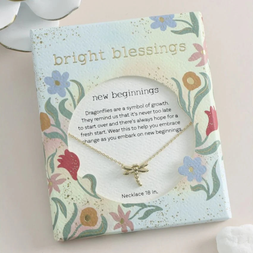 Custom Bar Necklace For Personalized Gifts-Bright Blessings Necklace-Dragonfly-Gold