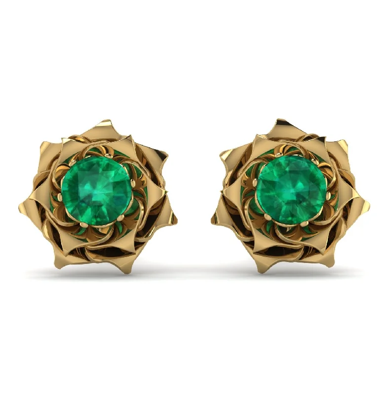 Large Hoops For Trendy Look-A lady's Rose Emerald Earrings- Elena no. 4