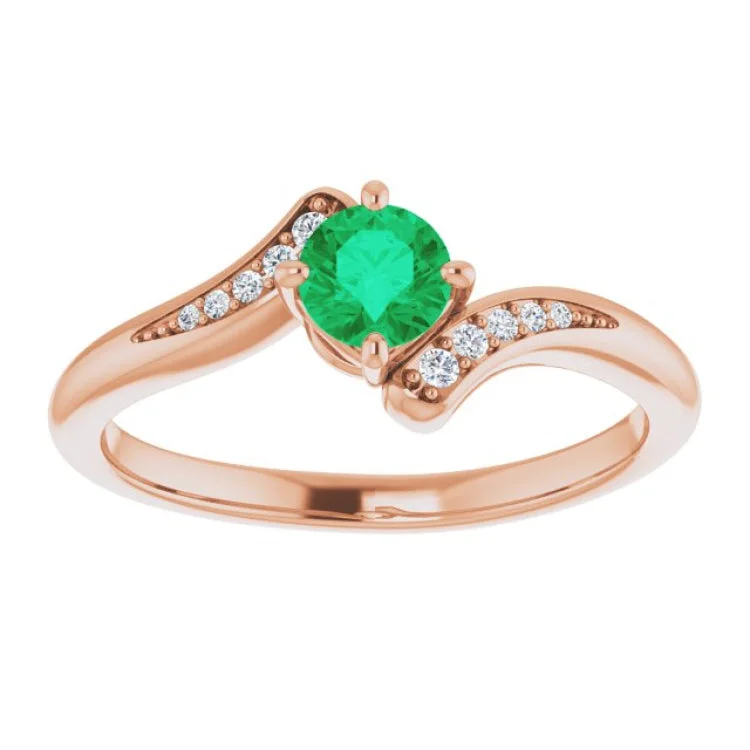 Custom Rings With Initials For Couples-14K Rose Natural Emerald & .04 CTW Natural Diamond Ring