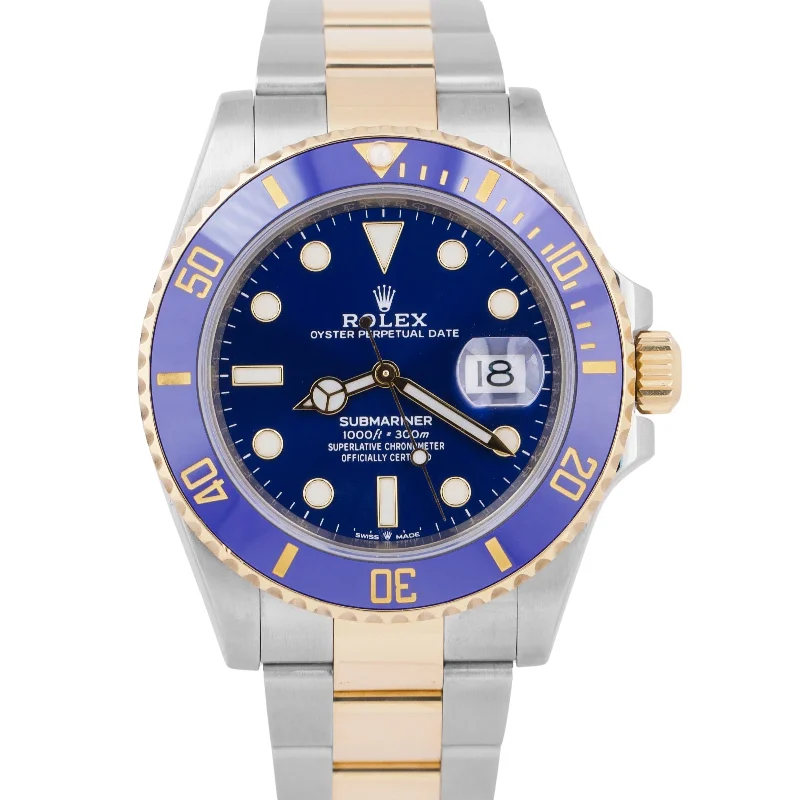 Luxury Watches For Men-MINT Rolex Submariner Date 41 BLUE Ceramic Two-Tone 41mm 18K Gold 126613 LB