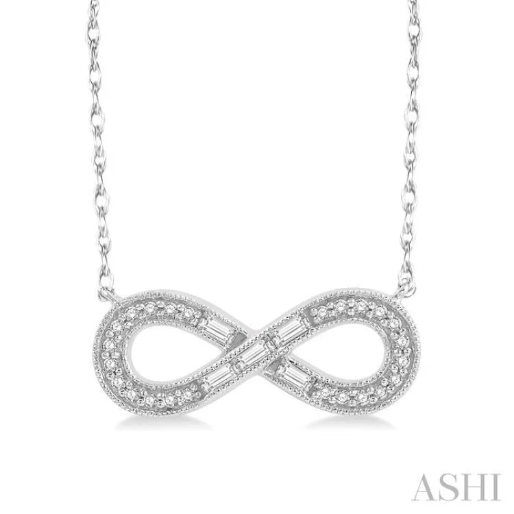 Modern Geometric Necklace For Fashionistas-1/5 Ctw Infinity Baguette and Round Cut Diamond Necklace in 10K White Gold