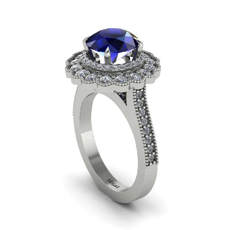 Classic Gemstone Rings For Special Occasions-Diamond Double Halo Cathedral Engagement Ring - Deirdre No. 15