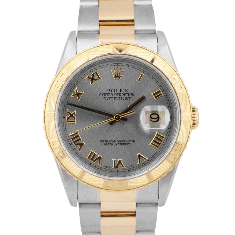 Stylish Watches For Teenagers-Rolex DateJust Turn-O-Graph 16263 Thunderbird 36mm Slate Two-Tone 18K Gold Watch