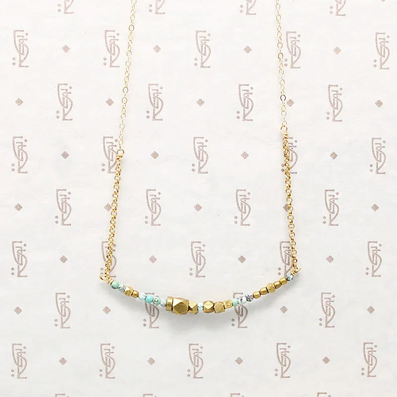 Custom Birthstone Necklace For Mom-Turquoise & Brass Bead Arc Necklace by Brin