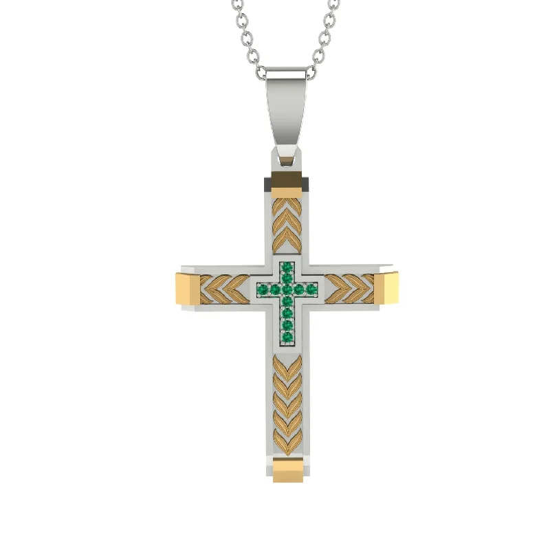 Personalized Family Tree Necklace For Mom-High-Quality Elegant Openwork Emerald Gold Cross Necklace - Jordan No. 17