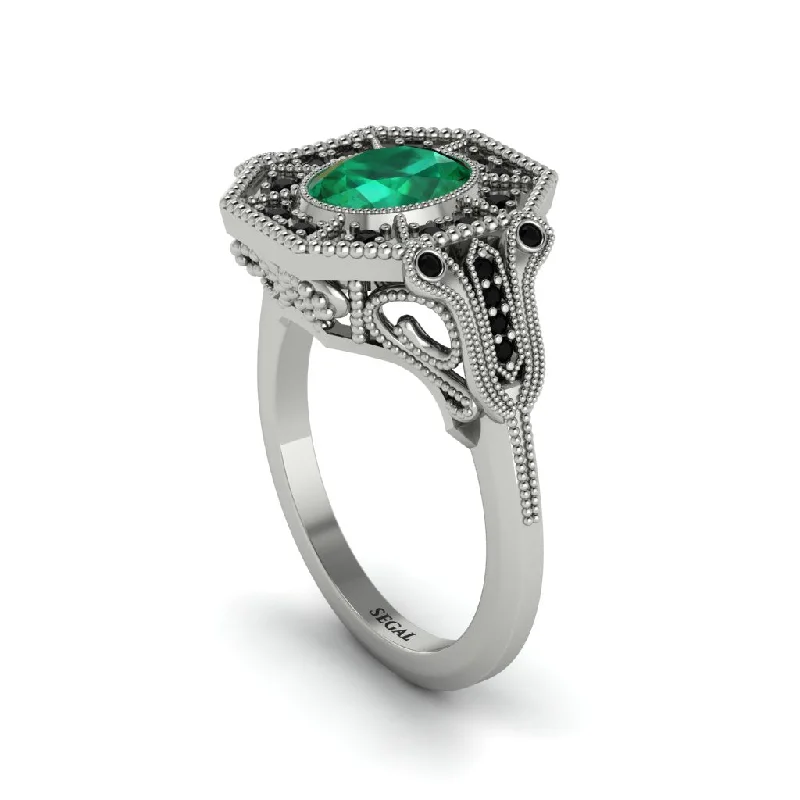 Trendy Custom Rings For Bridesmaids-Emerald Oval Cut Art Deco Engagement Ring - Tabitha No. 36