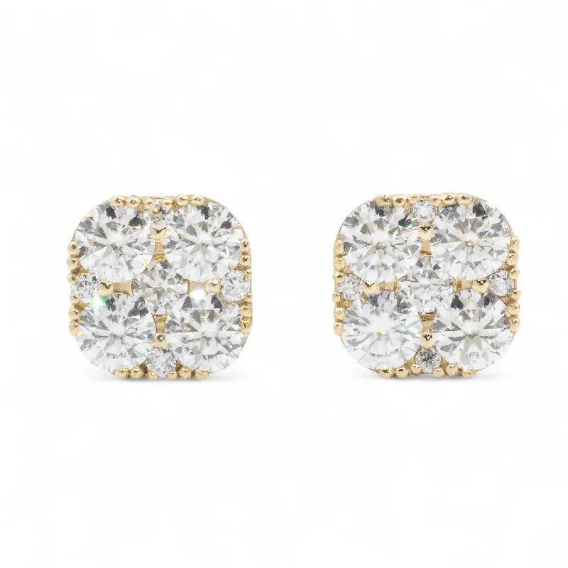 Crystal Clear Earrings For Casual Wear-14k Yellow Gold Lab Diamond Cluster Earrings 1.73 ctw